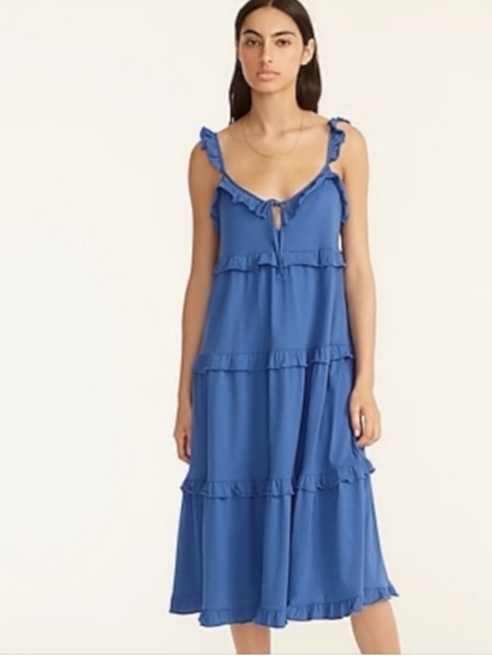 J.Crew Blue Cotton Tiered Midi Dress
